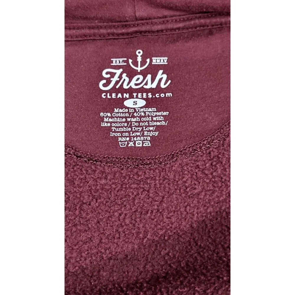 Clean Tees Fresh Maroon Zip-Up Hoodie Size Small